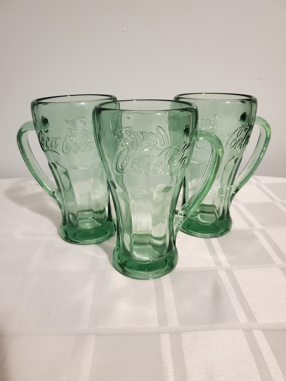 Coca Cola Green Tinted Mug Glasses 6" - Set of 3